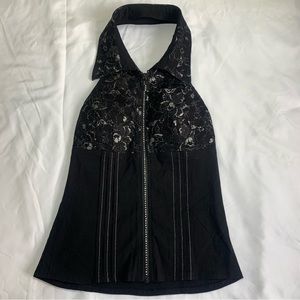 Y2k black halter corset top
